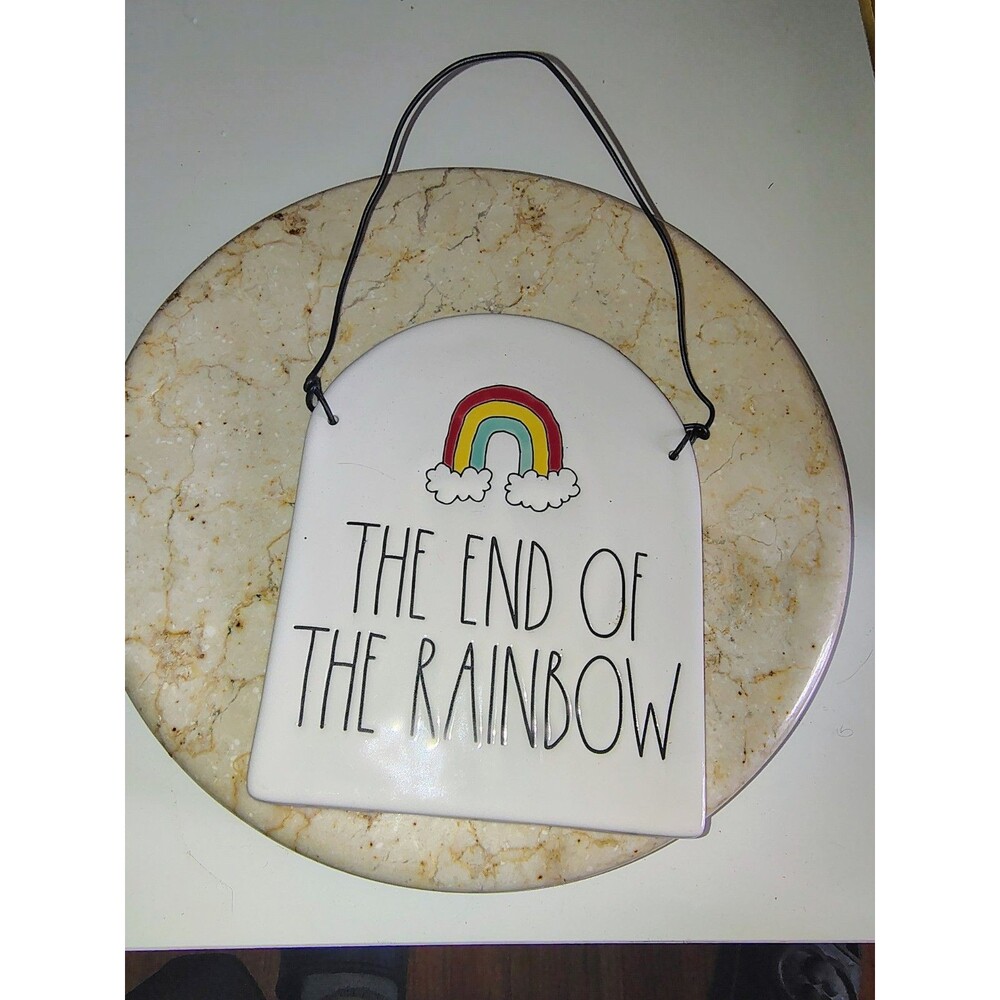 RAE DUNN THE END OF THE RAINBOW CERAMIC PLAQUE WALL HANGING DECOR 7 "x 6"